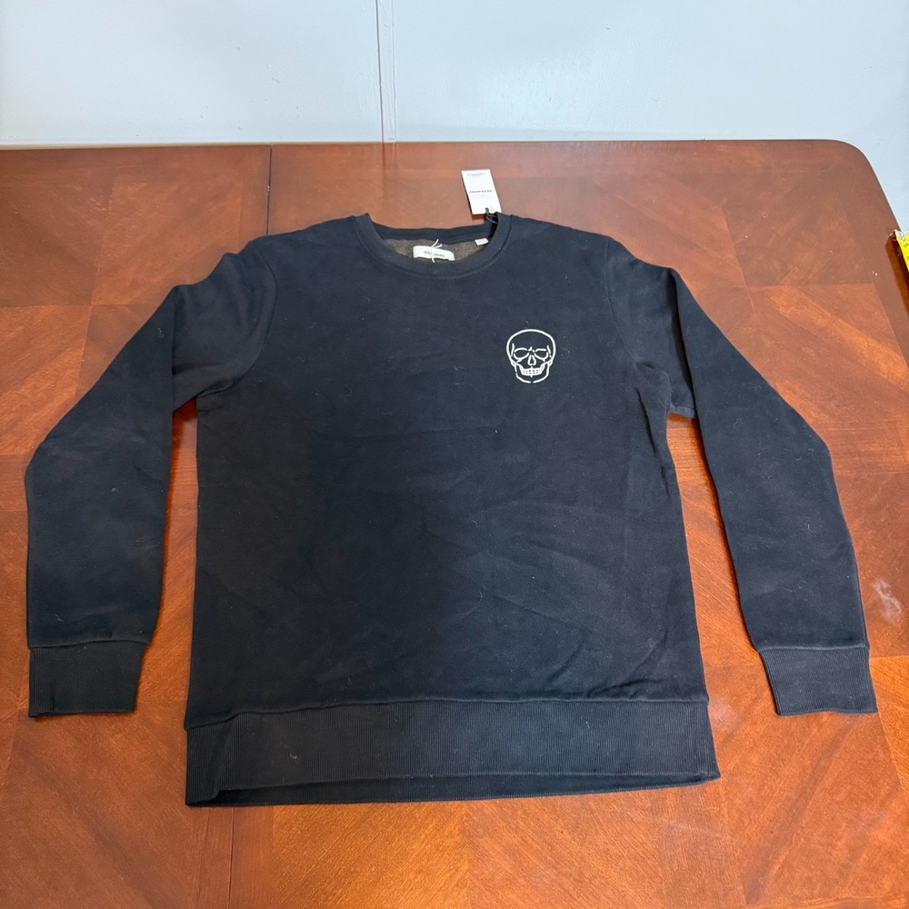 Jack & Jones Men's Black Sweatshirt Skull Graphic Minimalist‎ Pullover L